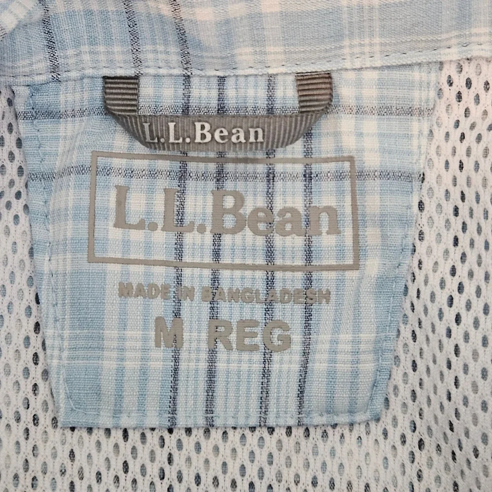 LL Bean Long Sleeve Roll Tab Blue Plaid Vented Shirt Fish Hike Womens M UPF 50 - Picture 15 of 16